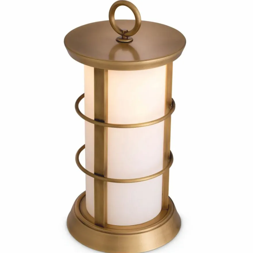 Casa Padrino Luxus LED Außentischleuchte Antik Messing / Weiß Ø 29 x H. 60 cm