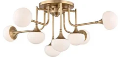 Casa Padrino Luxus LED Deckenleuchte Antik Messingfarben / Weiß Ø 92,7 x H. 36,8 cm - Deckenlampe mit kugelförmigen Glas Lampenschirmen - Luxus Qualität