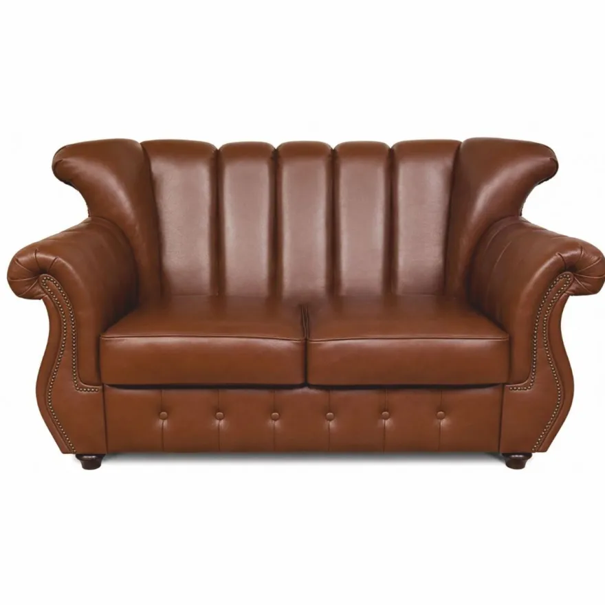 Casa Padrino Luxus Leder 2er Sofa Braun / Dunkelbraun 150 cm - Wohnzimmer Sofa - Büro Sofa - Echtleder Möbel - Luxus Möbel