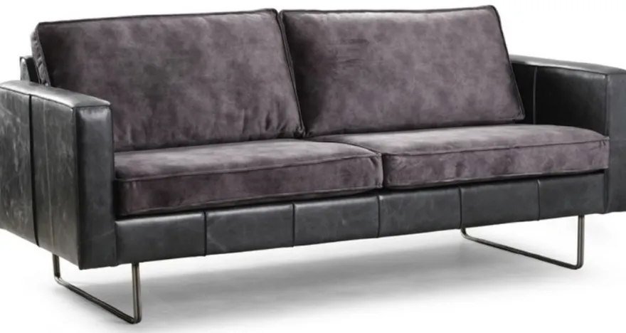 Casa Padrino Luxus Leder 3er Sofa Vintage Grau 205 x 90 x H. 85 cm - Echtleder Wohnzimmer Sofa - Wohnzimmer Möbel - Luxus Kollektion