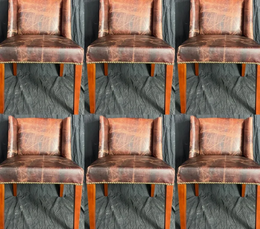 Casa Padrino Luxus Leder Esszimmer Stuhl Set Vintage Dunkelbraun / Braun 56 x 52 x H. 81 cm - Echtleder Küchen Stühle 6er Set - Esszimmer Möbel - Leder Möbel - Luxus Möbel - Luxus Einrichtung