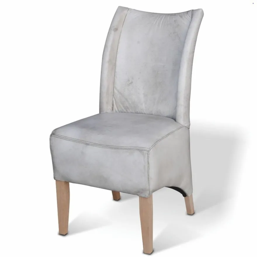 Casa Padrino Luxus Leder Esszimmer Stuhl Vintage Grau / Naturfarben H. 93 cm