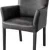 Casa Padrino Luxus Leder Esszimmerstuhl Vintage Schwarz / Schwarz 64 x 61 x H. 85 cm - Echtleder Küchenstuhl mit Armlehnen - Esszimmer Möbel