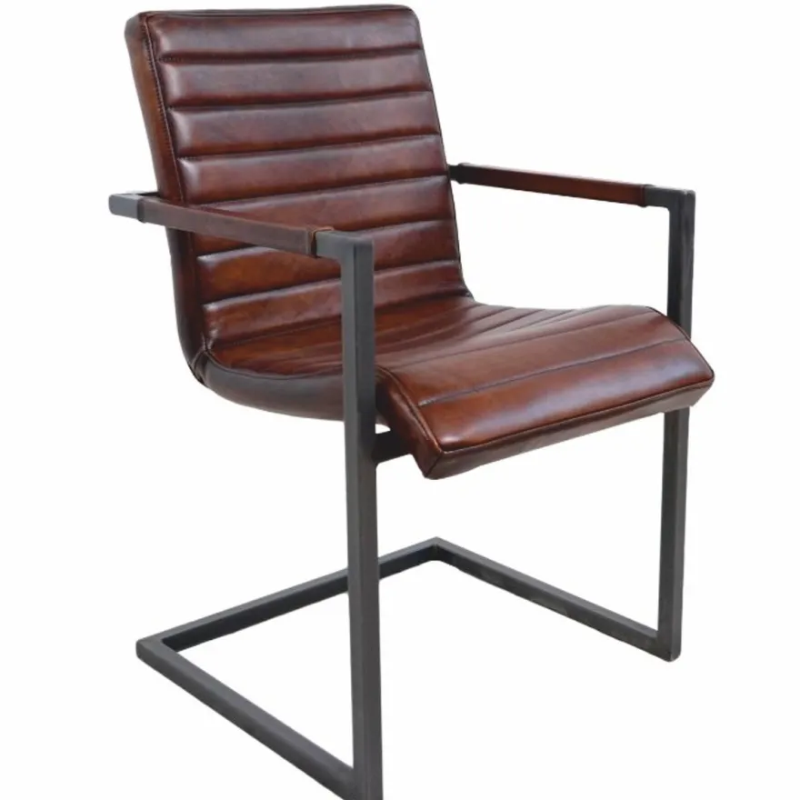 Casa Padrino Luxus Leder Esszimmer Stuhl mit Armlehnen Dunkelbraun / Grau - Esszimmer Möbel
