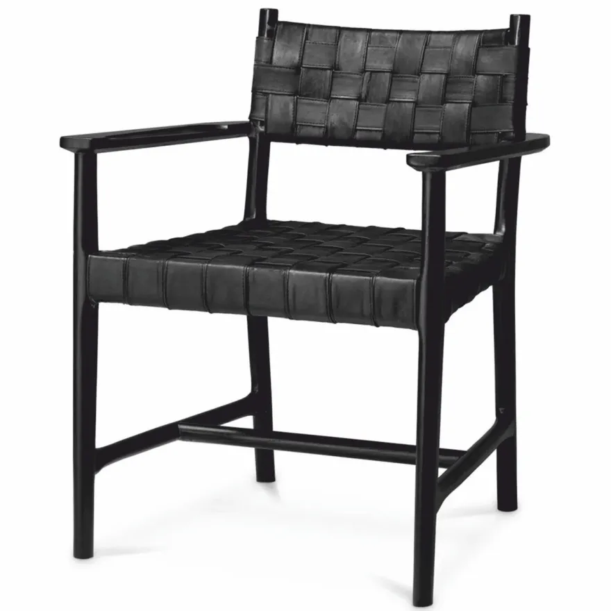 Casa Padrino Luxus Leder Esszimmer Stuhl mit Armlehnen Schwarz H. 85 cm - Luxus Möbel