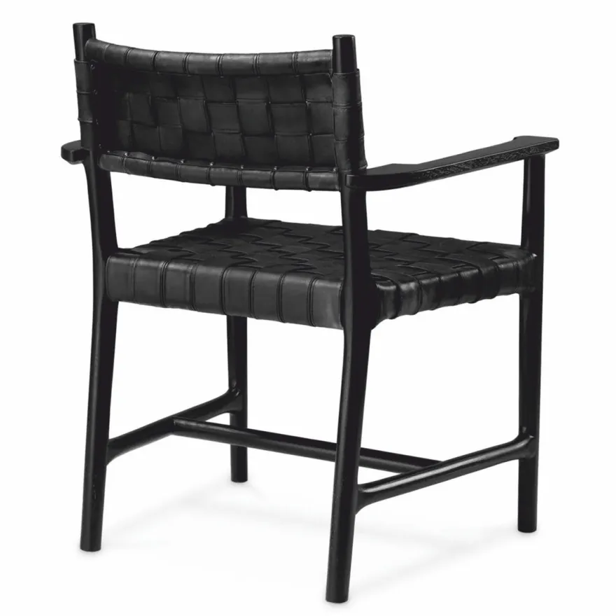Casa Padrino Luxus Leder Esszimmer Stuhl mit Armlehnen Schwarz H. 85 cm - Luxus Möbel