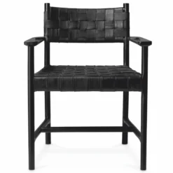 Casa Padrino Luxus Leder Esszimmer Stuhl mit Armlehnen Schwarz H. 85 cm - Luxus Möbel