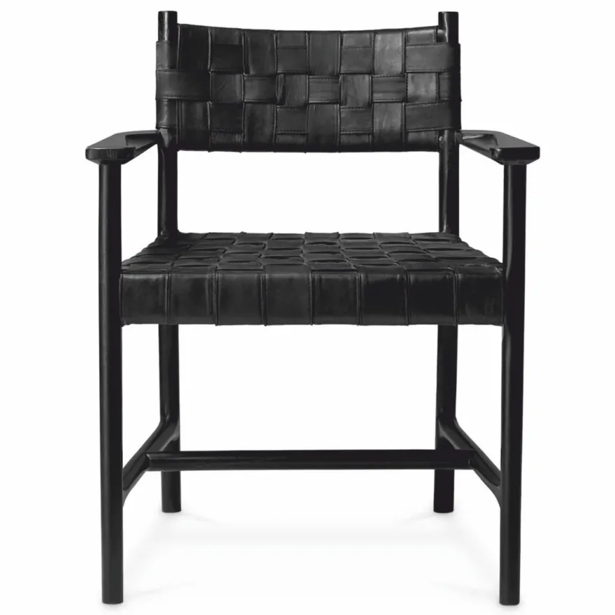 Casa Padrino Luxus Leder Esszimmer Stuhl mit Armlehnen Schwarz H. 85 cm - Luxus Möbel