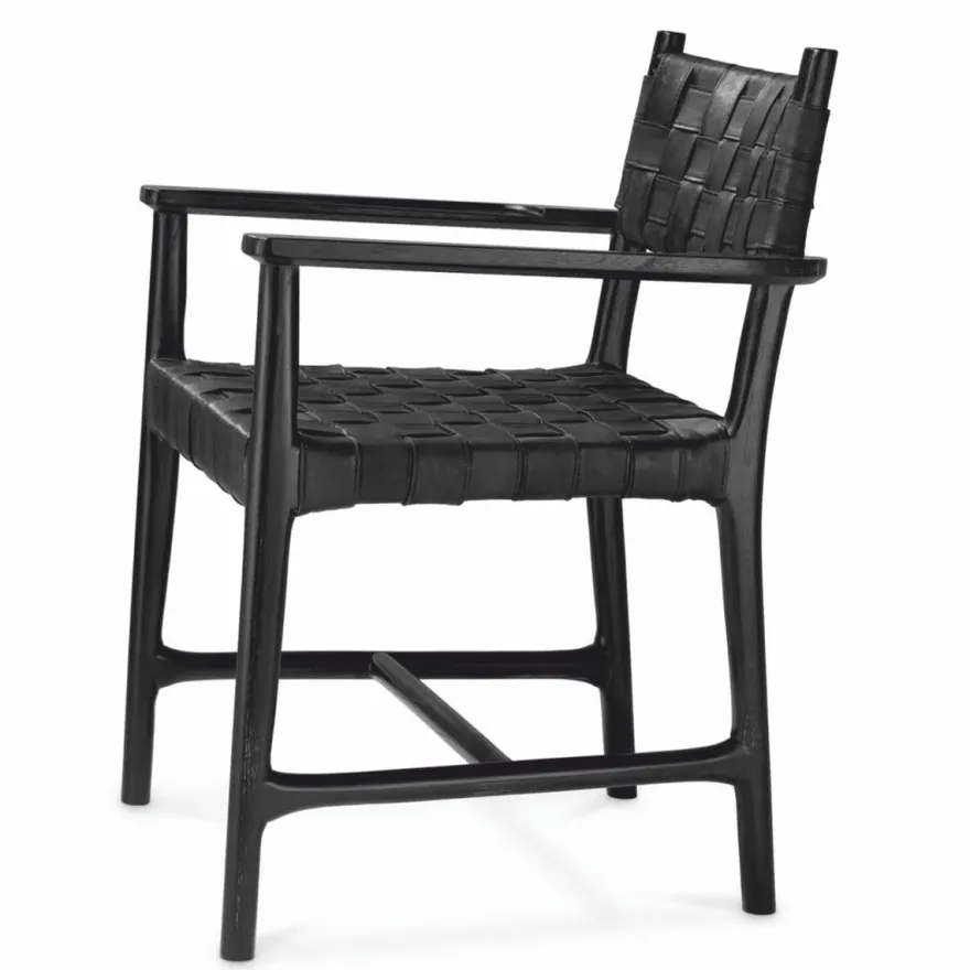 Casa Padrino Luxus Leder Esszimmer Stuhl mit Armlehnen Schwarz H. 85 cm - Luxus Möbel