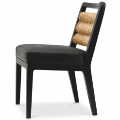 Casa Padrino Luxus Leder Esszimmer Stuhl Schwarz / Naturfarben H. 85 cm - Esszimmer Möbel
