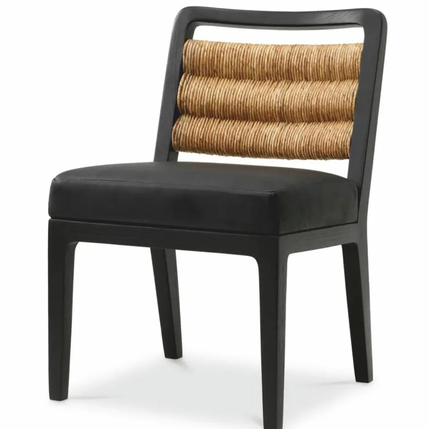 Casa Padrino Luxus Leder Esszimmer Stuhl Schwarz / Naturfarben H. 85 cm - Esszimmer Möbel
