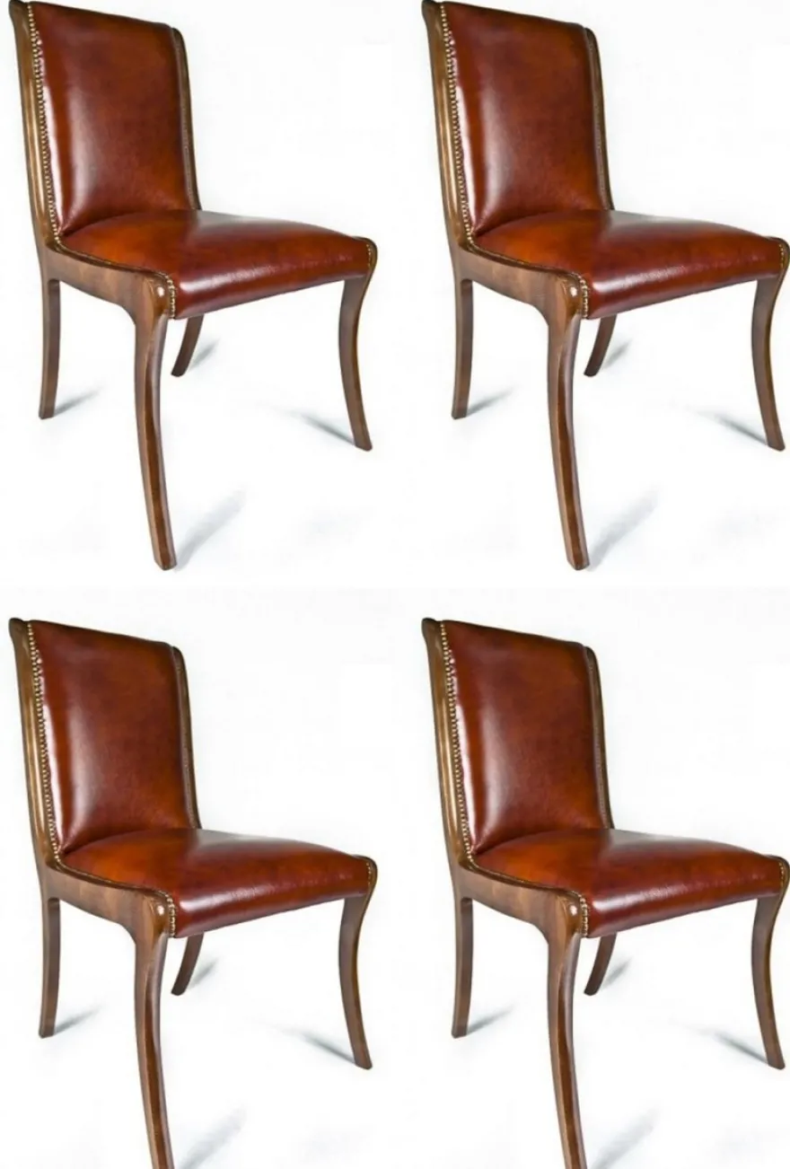 Casa Padrino Luxus Leder Esszimmer Stuhl 4er Set Braun 50 x 47 x H. 95 cm - Echtleder Küchenstühle - Echtleder Möbel - Luxus Möbel