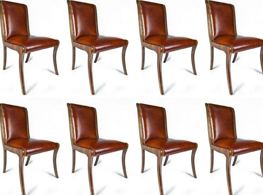 Casa Padrino Luxus Leder Esszimmer Stuhl 8er Set Braun 50 x 47 x H. 95 cm - Echtleder Küchenstühle - Echtleder Möbel - Luxus Möbel