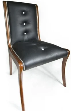 Casa Padrino Luxus Leder Esszimmer Stuhl 6er Set mit Glitzersteinen Schwarz / Braun 50 x 47 x H. 95 cm - Echtleder Küchenstühle - Echtleder Möbel - Luxus Möbel