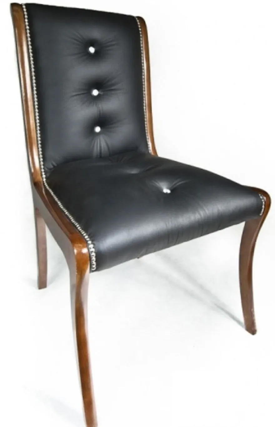 Casa Padrino Luxus Leder Esszimmer Stuhl 6er Set mit Glitzersteinen Schwarz / Braun 50 x 47 x H. 95 cm - Echtleder Küchenstühle - Echtleder Möbel - Luxus Möbel