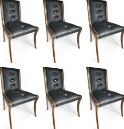 Casa Padrino Luxus Leder Esszimmer Stuhl 6er Set mit Glitzersteinen Schwarz / Braun 50 x 47 x H. 95 cm - Echtleder Küchenstühle - Echtleder Möbel - Luxus Möbel