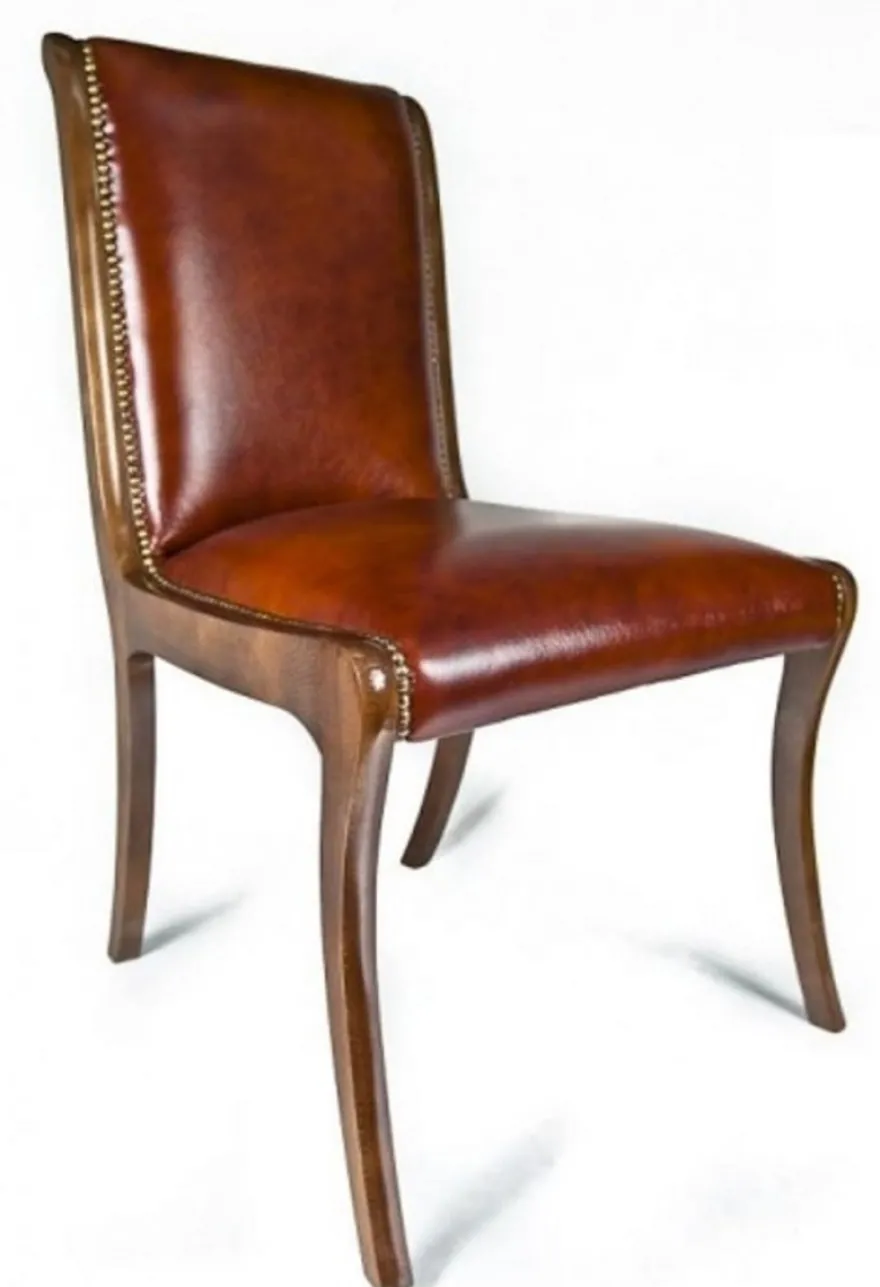 Casa Padrino Luxus Leder Esszimmer Stuhl 6er Set Braun 50 x 47 x H. 95 cm - Echtleder Küchenstühle - Echtleder Möbel - Luxus Möbel