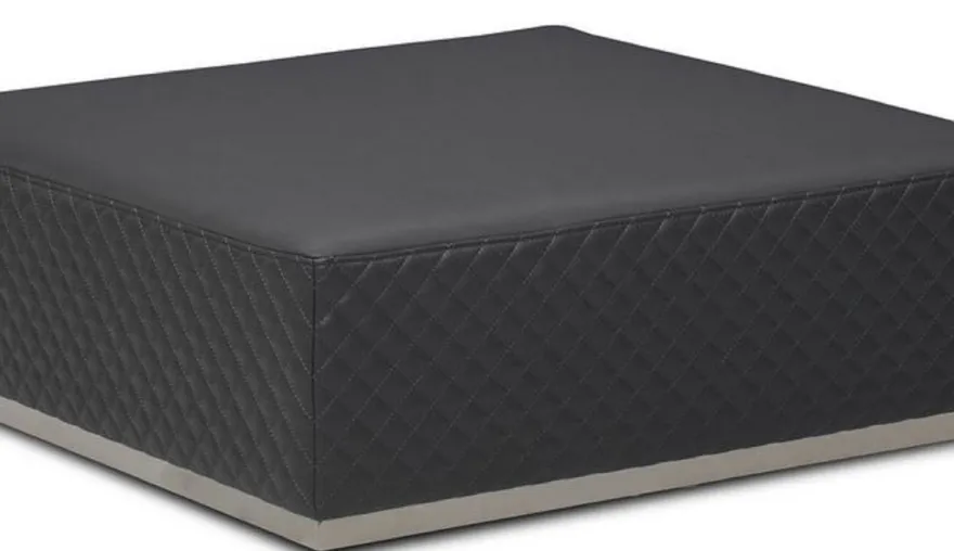 Casa Padrino Luxus Leder Hocker / Fußhocker Grau 89 x 89 x H. 30 cm - Wohnzimmer Möbel - Echtleder Möbel