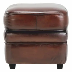 Casa Padrino Luxus Leder Hocker Braun / Schwarz 45 cm - Luxus Echtleder Möbel