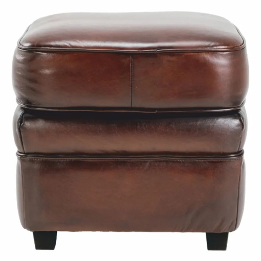 Casa Padrino Luxus Leder Hocker Braun / Schwarz 45 cm - Luxus Echtleder Möbel