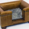 Casa Padrino Luxus Leder Hundebett Vintage Braun / Dunkelbraun / Grau 65 x 55 x H. 31 cm - Rechteckiges Echtleder Hundebett - Luxus Echtleder Tiermöbel