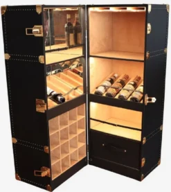 Casa Padrino Luxus Leder Koffer Barschrank Schwarz / Messing H. 135 cm - Made in Italy