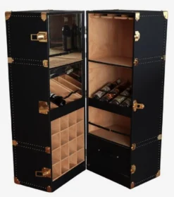 Casa Padrino Luxus Leder Koffer Barschrank Schwarz / Messing H. 135 cm - Made in Italy