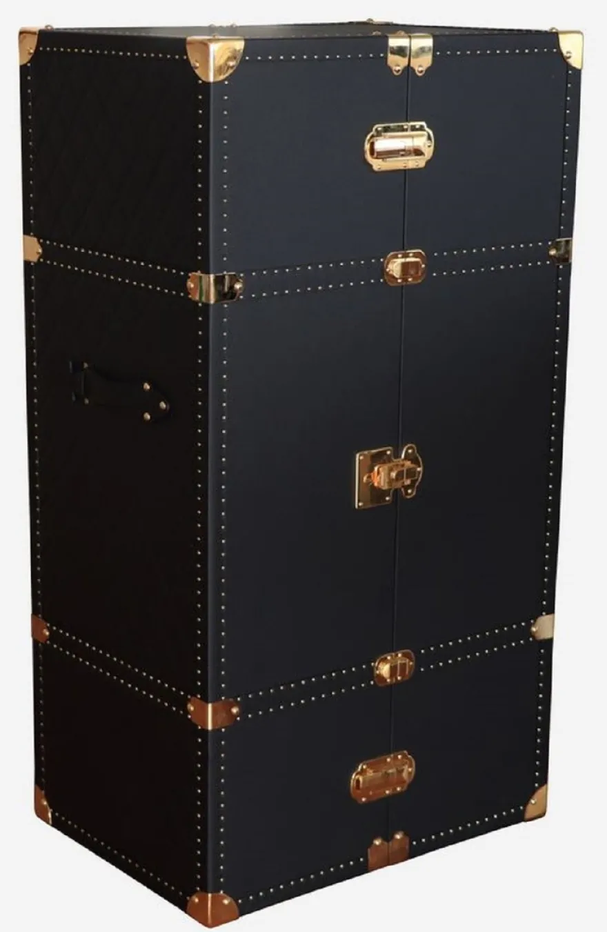 Casa Padrino Luxus Leder Koffer Barschrank Schwarz / Messing H. 135 cm - Made in Italy