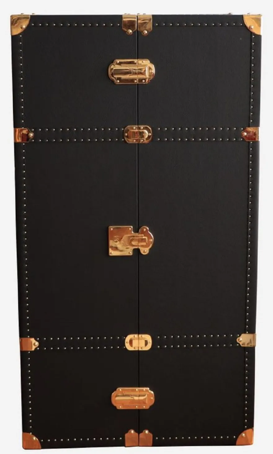 Casa Padrino Luxus Leder Koffer Barschrank Schwarz / Messing H. 135 cm - Made in Italy