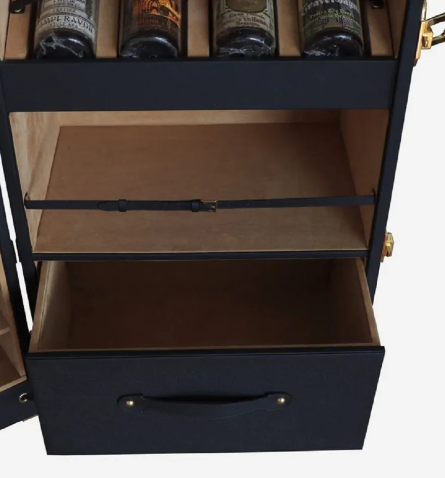 Casa Padrino Luxus Leder Koffer Barschrank Schwarz / Messing H. 135 cm - Made in Italy