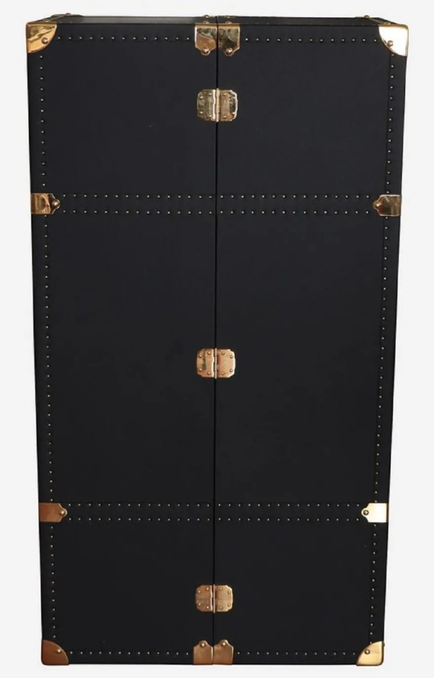 Casa Padrino Luxus Leder Koffer Barschrank Schwarz / Messing H. 135 cm - Made in Italy