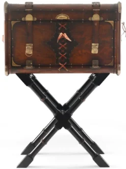 Casa Padrino Luxus Leder Minibar in Koffer Optik Braun / Schwarz / Messing 45,5 x 45,5 x H. 73 cm - Echtleder Minibar - Bar Möbel - Echtleder Möbel - Luxus Möbel in Koffer Optik