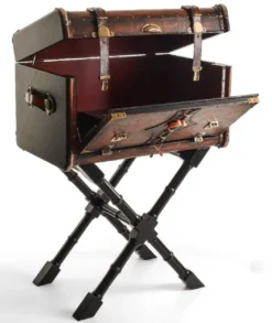 Casa Padrino Luxus Leder Minibar in Koffer Optik Braun / Schwarz / Messing 45,5 x 45,5 x H. 73 cm - Echtleder Minibar - Bar Möbel - Echtleder Möbel - Luxus Möbel in Koffer Optik