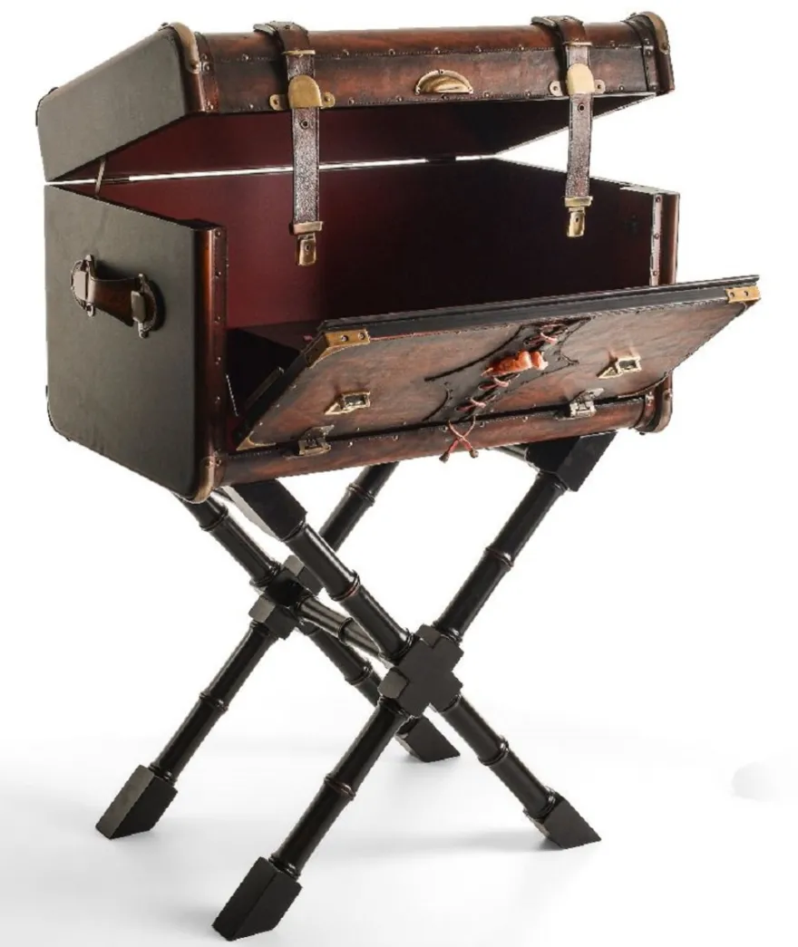 Casa Padrino Luxus Leder Minibar in Koffer Optik Braun / Schwarz / Messing 45,5 x 45,5 x H. 73 cm - Echtleder Minibar - Bar Möbel - Echtleder Möbel - Luxus Möbel in Koffer Optik