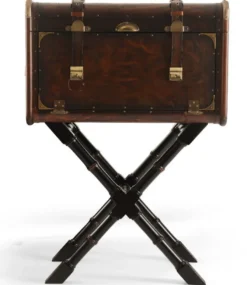 Casa Padrino Luxus Leder Minibar in Koffer Optik Dunkelbraun / Schwarz / Messing 45,5 x 45,5 x H. 73 cm - Echtleder Minibar - Bar Möbel - Echtleder Möbel - Luxus Möbel in Koffer Optik