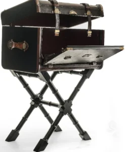 Casa Padrino Luxus Leder Minibar in Koffer Optik Dunkelbraun / Schwarz / Messing 45,5 x 45,5 x H. 73 cm - Echtleder Minibar - Bar Möbel - Echtleder Möbel - Luxus Möbel in Koffer Optik