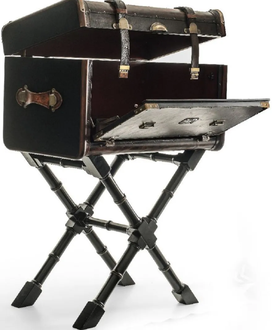Casa Padrino Luxus Leder Minibar in Koffer Optik Dunkelbraun / Schwarz / Messing 45,5 x 45,5 x H. 73 cm - Echtleder Minibar - Bar Möbel - Echtleder Möbel - Luxus Möbel in Koffer Optik