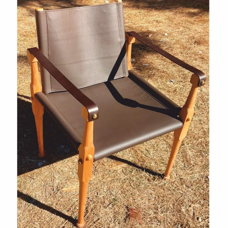 Casa Padrino Luxus Leder Regisseur Stuhl mit Armlehnen Braun / Naturfarben - Echtleder Möbel