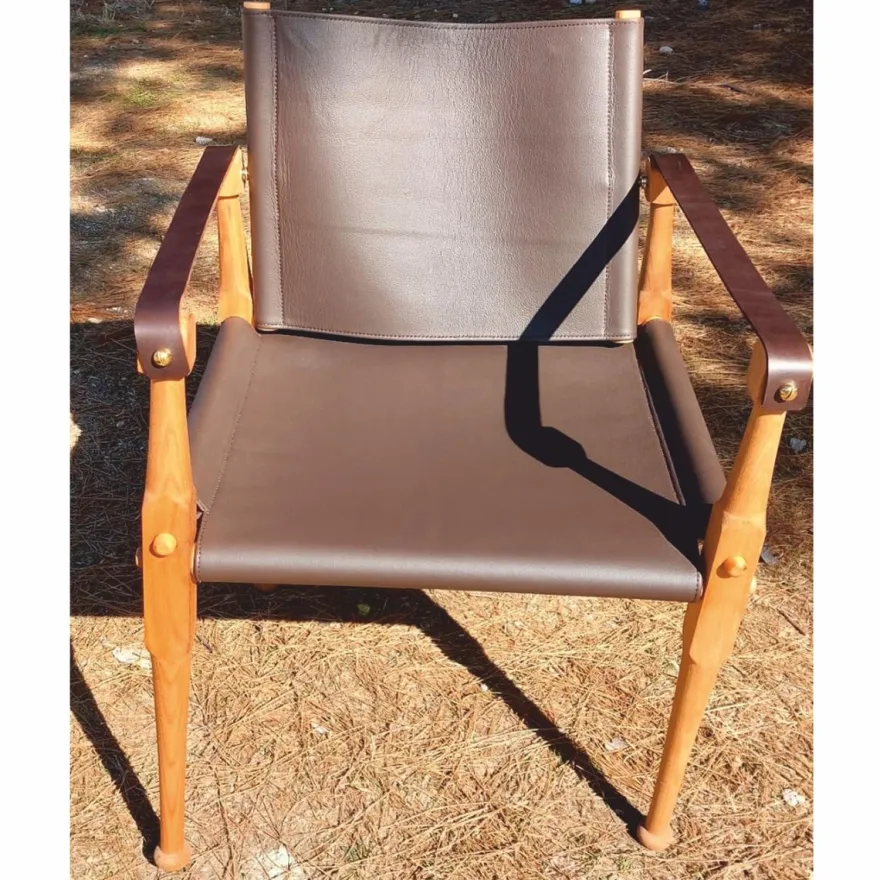 Casa Padrino Luxus Leder Regisseur Stuhl mit Armlehnen Braun / Naturfarben - Echtleder Möbel