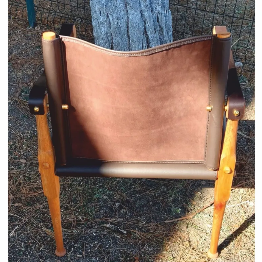 Casa Padrino Luxus Leder Regisseur Stuhl mit Armlehnen Braun / Naturfarben - Echtleder Möbel