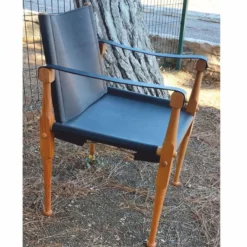 Casa Padrino Luxus Leder Regisseur Stuhl mit Armlehnen Schwarz / Naturfarben - Echtleder Möbel