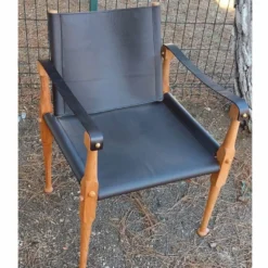 Casa Padrino Luxus Leder Regisseur Stuhl mit Armlehnen Schwarz / Naturfarben - Echtleder Möbel