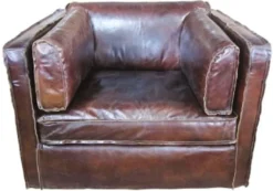 Casa Padrino Luxus Ledersessel im englischen Stil Dunkelbraun 106 x 99 x H. 73 cm - Echtleder Möbel
