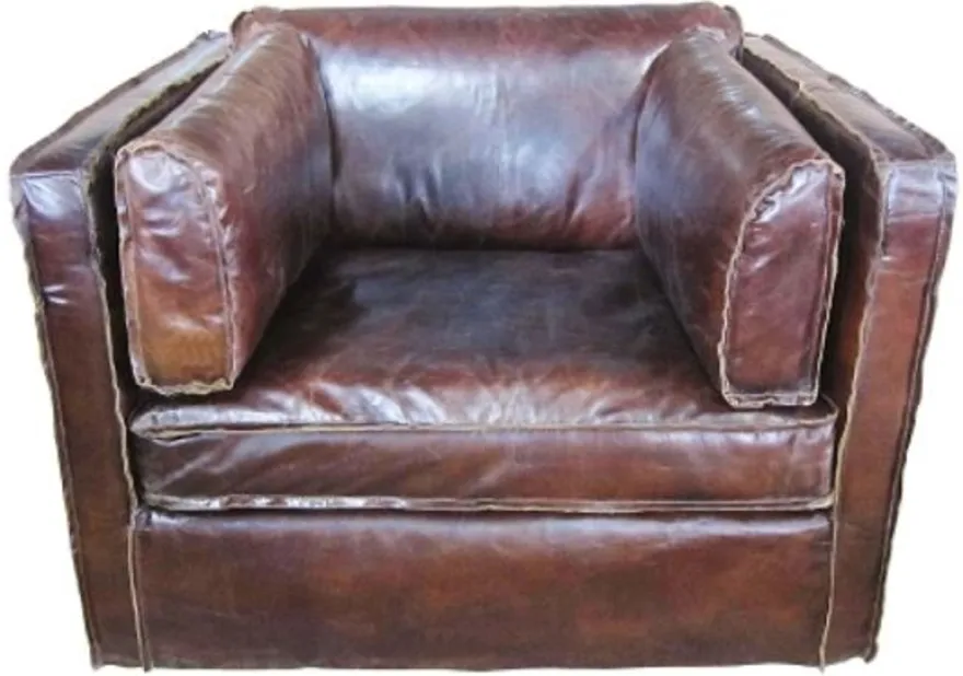 Casa Padrino Luxus Ledersessel im englischen Stil Dunkelbraun 106 x 99 x H. 73 cm - Echtleder Möbel