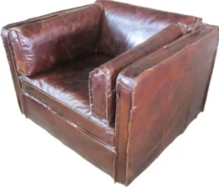 Casa Padrino Luxus Ledersessel im englischen Stil Dunkelbraun 106 x 99 x H. 73 cm - Echtleder Möbel