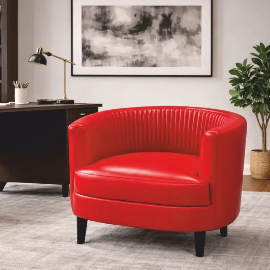 Casa Padrino Luxus Leder Sessel Rot / Schwarz - Wohnzimmer Echtleder Möbel