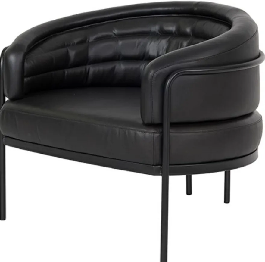 Casa Padrino Luxus Leder Sessel Schwarz 86 x 71 x H. 69 cm - Echtleder Wohnzimmer Sessel - Echtleder Möbel - Luxus Möbel