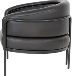 Casa Padrino Luxus Leder Sessel Schwarz 86 x 71 x H. 69 cm - Echtleder Wohnzimmer Sessel - Echtleder Möbel - Luxus Möbel