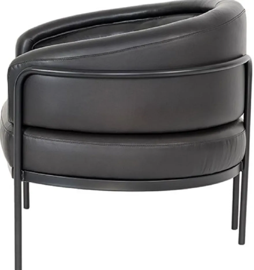 Casa Padrino Luxus Leder Sessel Schwarz 86 x 71 x H. 69 cm - Echtleder Wohnzimmer Sessel - Echtleder Möbel - Luxus Möbel