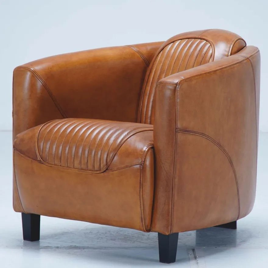 Casa Padrino Luxus Leder Sessel Braun / Schwarz 75 x 83 x H. 70 cm - Echtleder Wohnzimmer Möbel